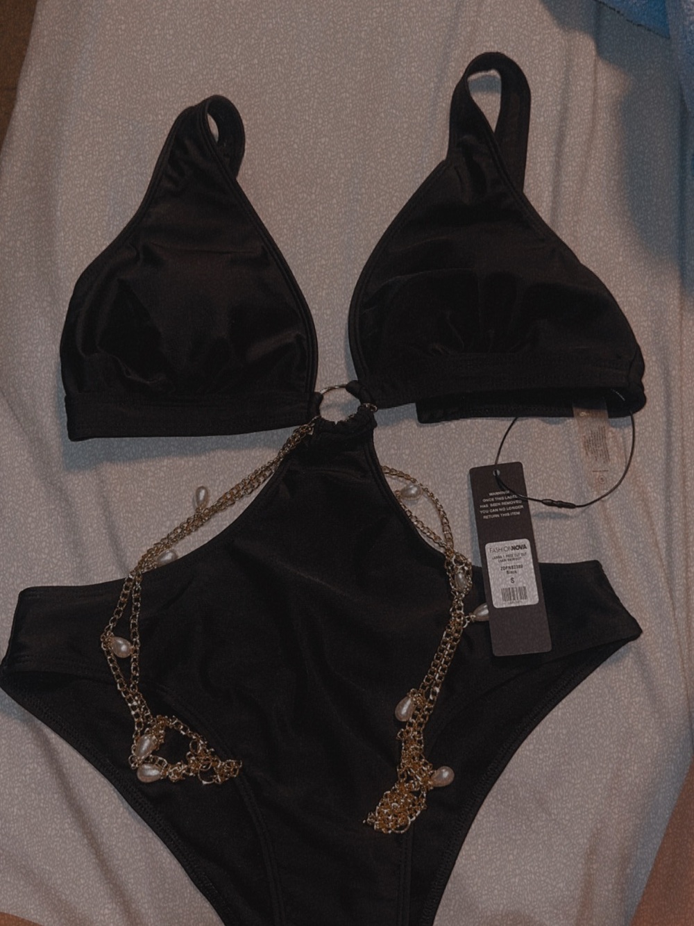 Black One-Piece bathing suit with Gold Chain Accent